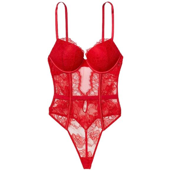 Victorias Secret Size L Bombshell Lace Teddy Corset Push Up Red Sexy Lingerie - Picture 1 of 15